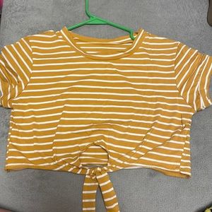 Yellow and white striped crop top